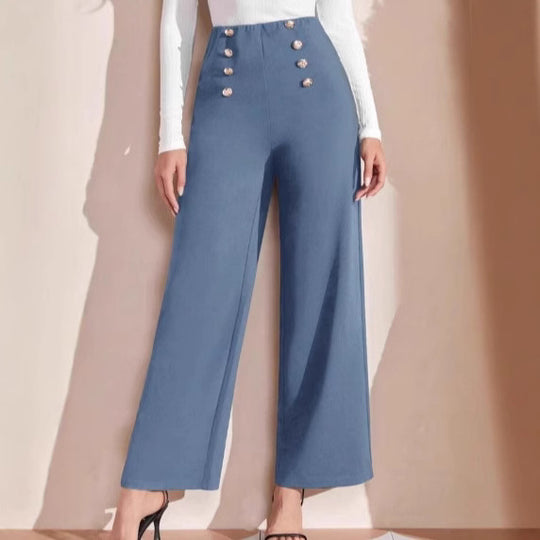 Damen Hochwaisted Weite Hose mit dekorativen Knöpfen EB