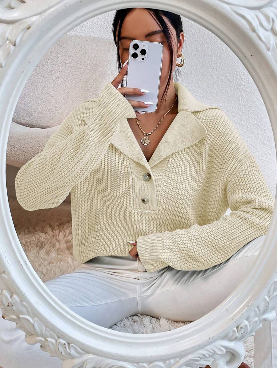 Damen gemütlicher Knit-Pullover mit Kragen EB