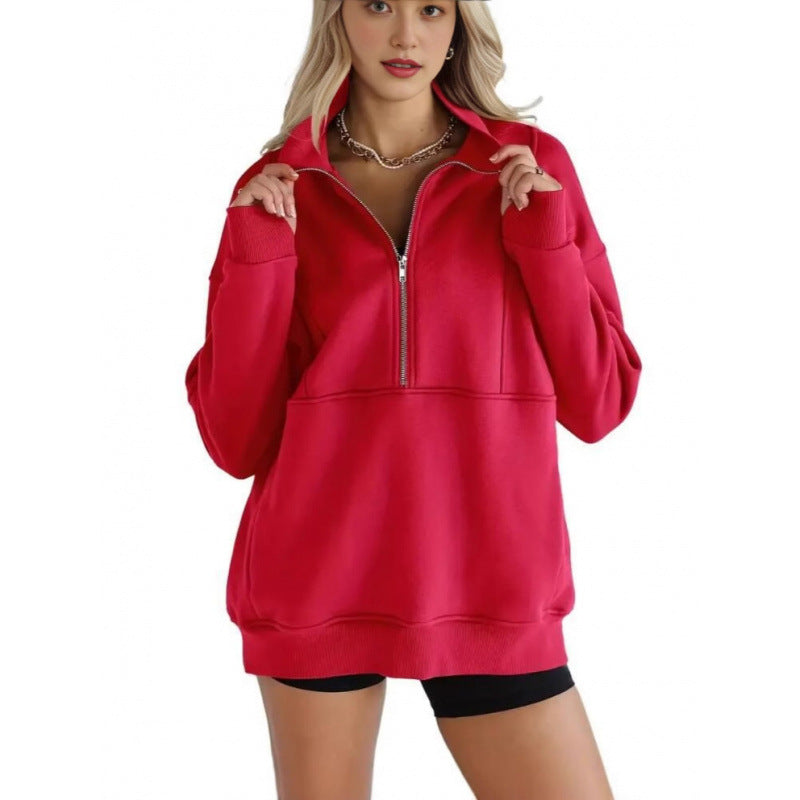 Damen Sweatshirt mit halbem Reißverschluss und oversized Schnitt EB
