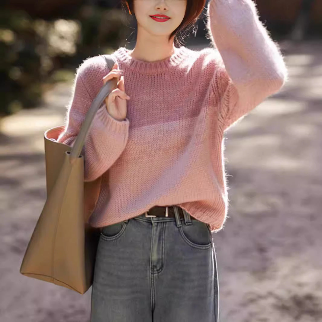 Damen Grobstrickpullover mit sanften Farbverlauf und hohem Kragen EB