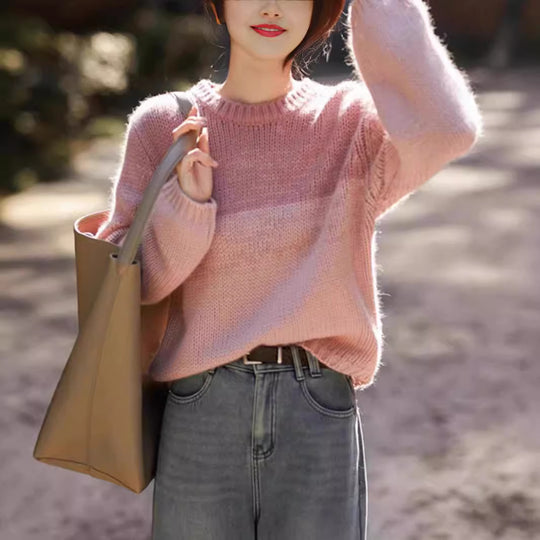 Damen Grobstrickpullover mit sanften Farbverlauf und hohem Kragen EB
