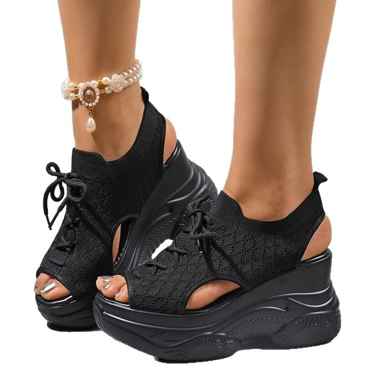 Damen Plateau-Sandalen mit elastischem Strick-Obermaterial und atmungsaktivem Design EB