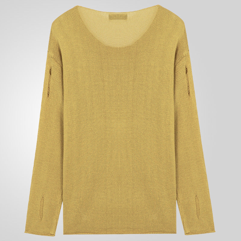 Herren Stylischer Rundhals Pullover mit ausgefransten Details EB