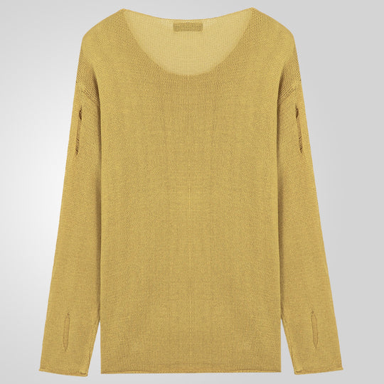 Herren Stylischer Rundhals Pullover mit ausgefransten Details EB