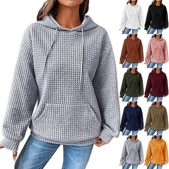 Damen stylischer Hoodie mit strukturiertem Material und Kängurutasche EB