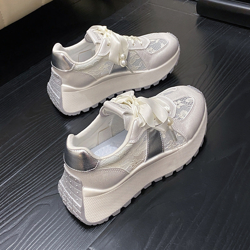 Damen modische Sneakers mit glänzenden Akzenten und eleganter Schnürung EB