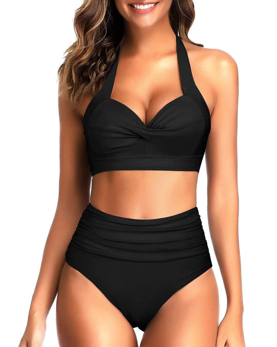 Damen Hoch tailliertes Bikini-Set mit modischem Tankini-Oberteil EB