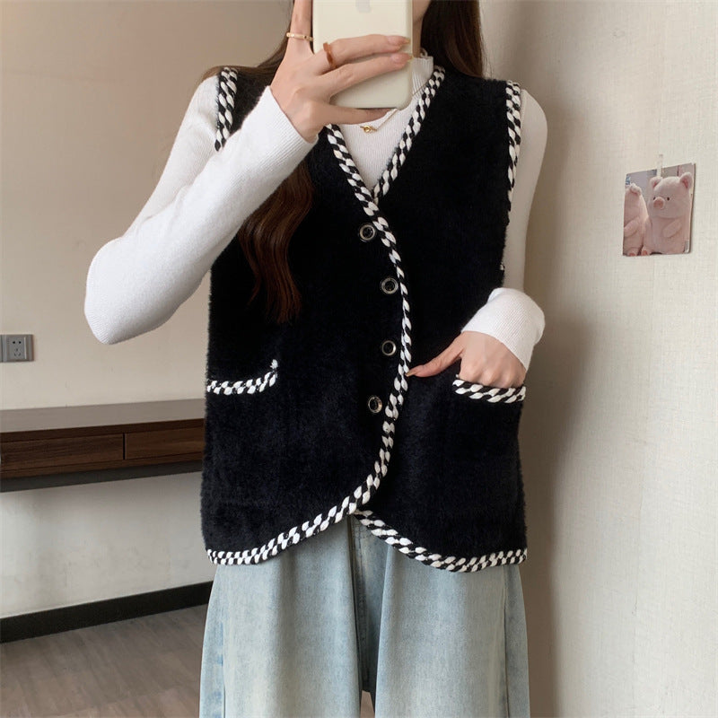 Damen Weste mit geflochtenen Akzenten und Knopfdetails EB