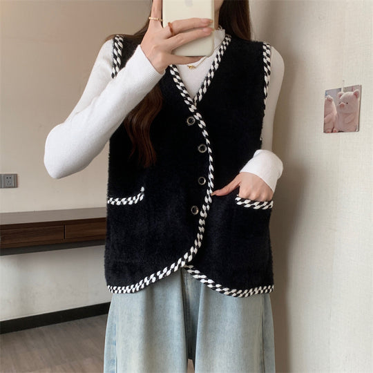 Damen Weste mit geflochtenen Akzenten und Knopfdetails EB