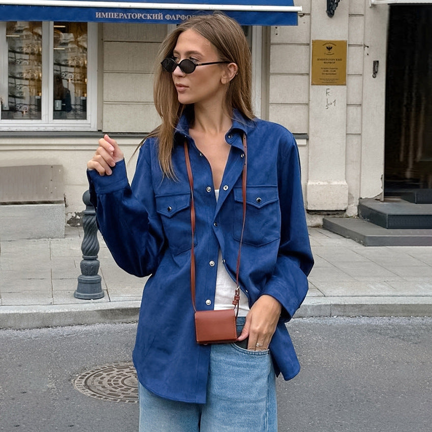 Damen Lässige Oversized-Hemdjacke mit Taschen und modischen Details EB