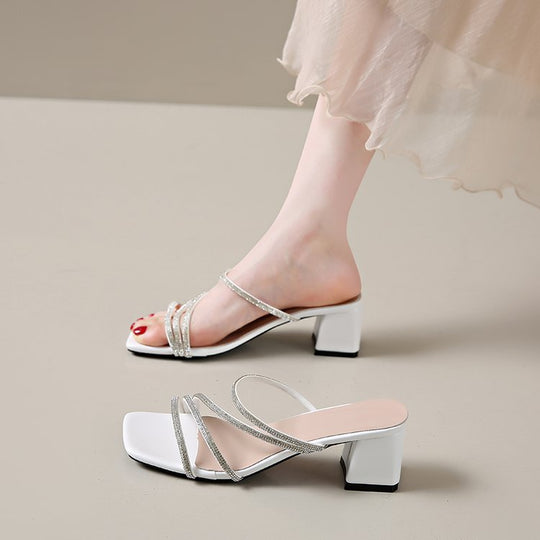 Damen elegante Sandalen mit funkelndem Riemen und Blockabsatz EB