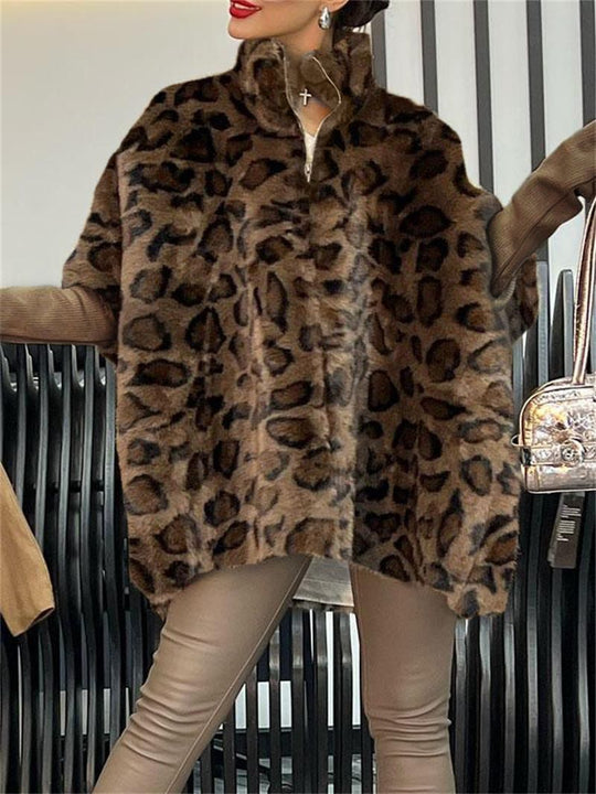 Damen Kuschel-Fleece-Poncho im Leopardenmuster EB