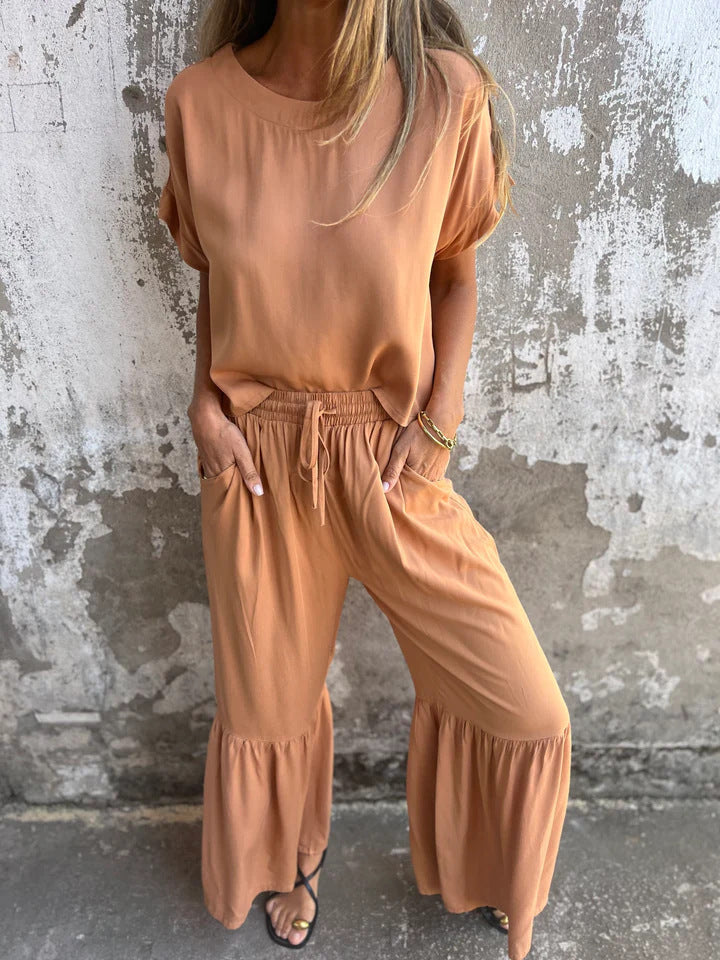 Damen Lässiges Zweiteiler-Set mit weitem Oberteil und komfortabler Hose EB