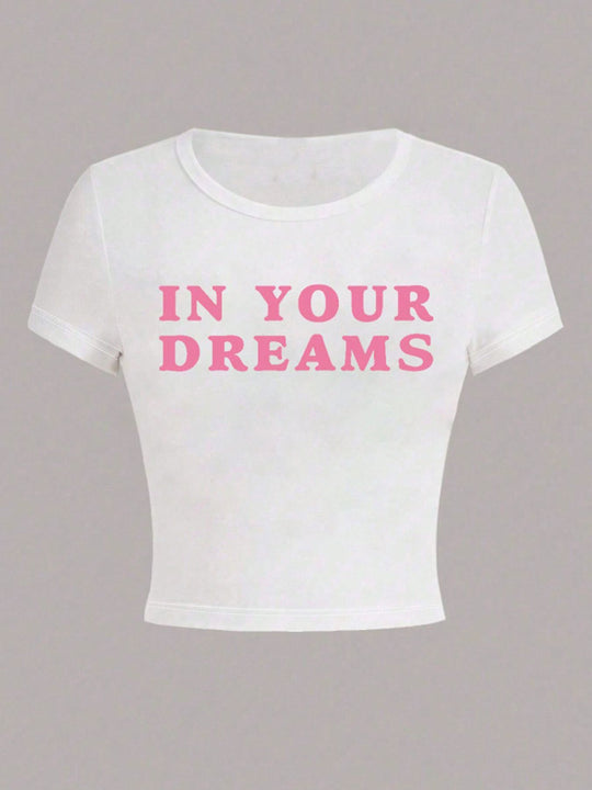 Damen Crop-T-Shirt mit inspirierendem Aufdruck und figurbetontem Schnitt EB