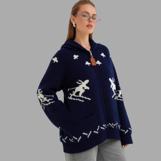 Damen Strickjacke mit Kapuze und sportlichem Muster EB