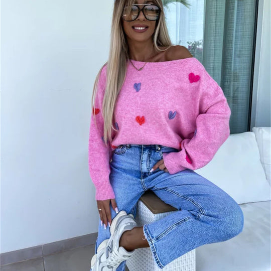 Damen Pullover mit verspielten Herzen und lässigem Schnitt EB
