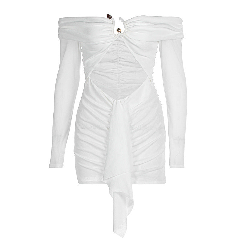 Damen Off-Shoulder Minikleid mit raffiniertem Drapierungsdetail und eleganten Rüschenelementen EB