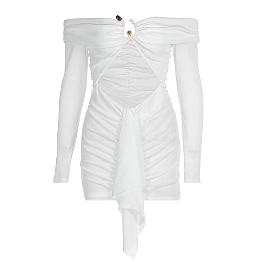 Damen Off-Shoulder Minikleid mit raffiniertem Drapierungsdetail und eleganten Rüschenelementen EB