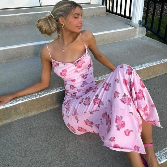 Damen Sommerkleid mit floralem Druck und schulterfreien Trägern EB