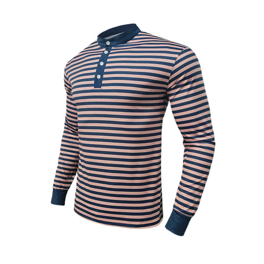 Herren Langarm-Henley-Shirt mit strukturiertem Streifenmuster und modernem Kragen EB