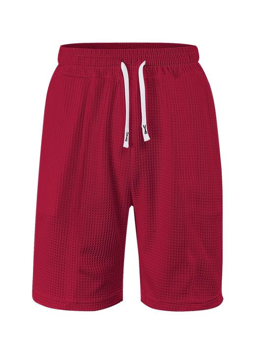 Herren nan atmungsaktive Waffel-Pyjama-Shorts mit elastischem Komfortbund, Tunnelzug und seitlichen Eingrifftaschen EB