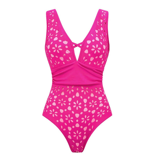 Damen Badeanzug und Rock mit floralen Ausschnitten EB