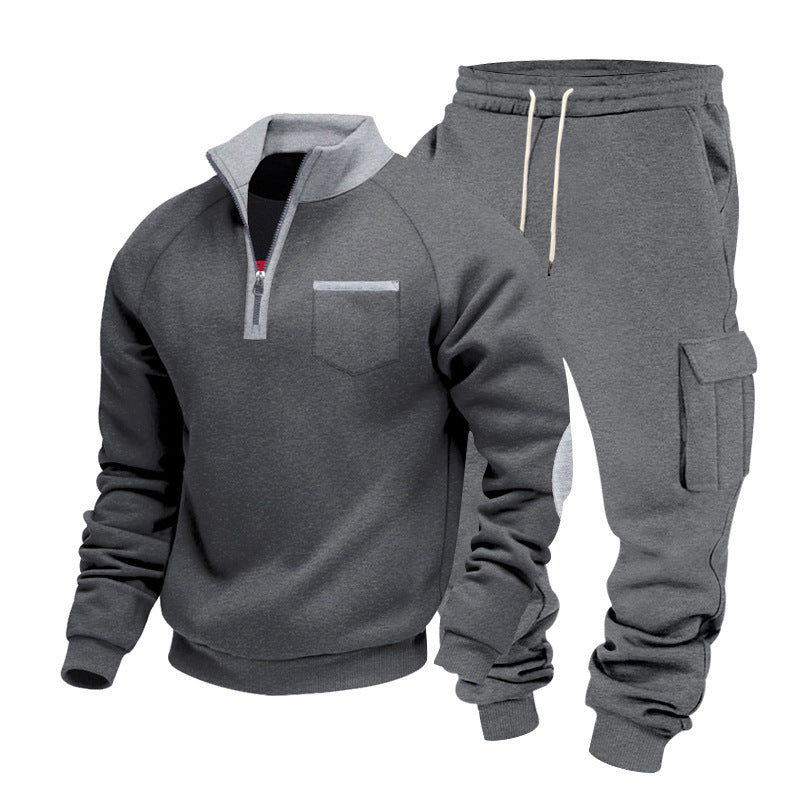 Herren nan Sweatset mit halbem Reißverschluss, Brusttasche und Cargo-Jogger EB