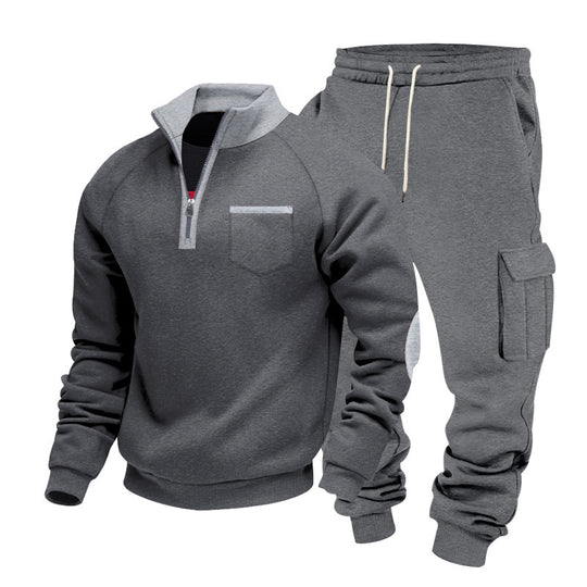 Herren nan Sweatset mit halbem Reißverschluss, Brusttasche und Cargo-Jogger EB