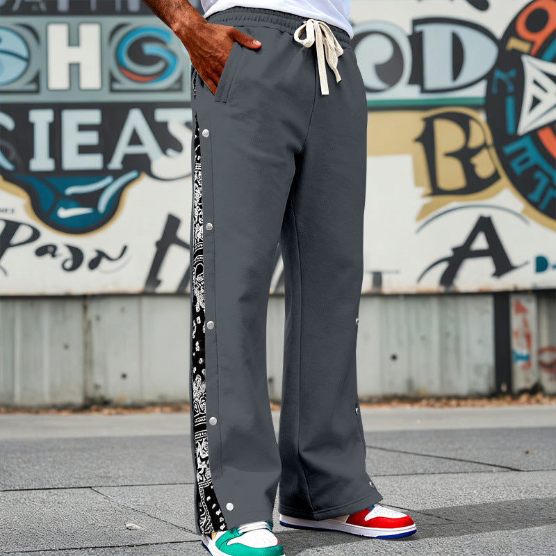 Herren Weite Snap-Trackhose mit Tunnelzug, seitlicher Bandana-Blende und Druckknopfleiste EB