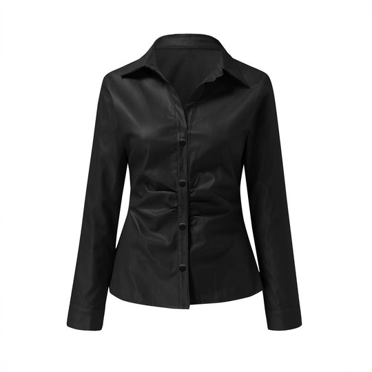 Damen Elegantes Kunstleder-Oberteil mit tiefem V-Ausschnitt und tailliertem Schnitt EB