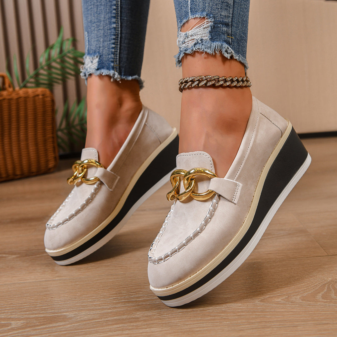 Damen Wedge-Mokassins mit glänzendem Dekor und komfortabler Sohle EB