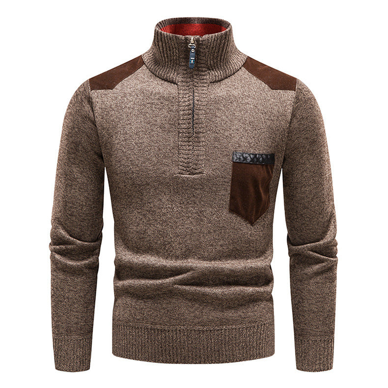 Herren hochwertiger Strickpullover mit modernem Reißverschluss und praktischer Brusttasche EB