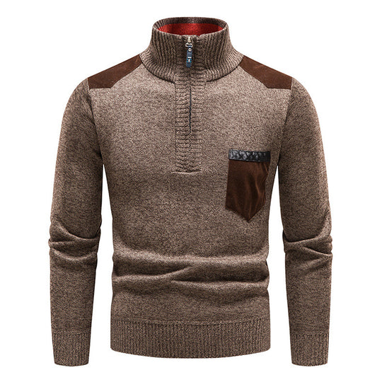 Herren hochwertiger Strickpullover mit modernem Reißverschluss und praktischer Brusttasche EB