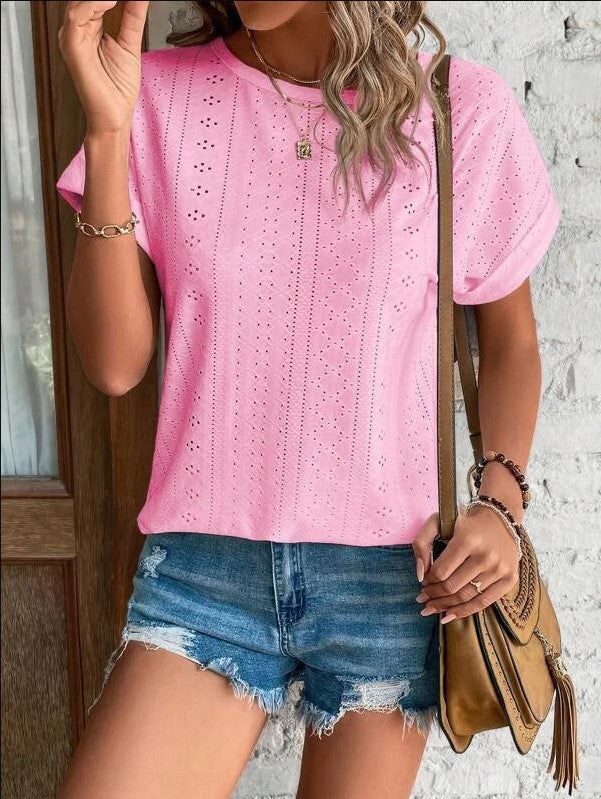 Damen Atmungsaktives Rundhals-T-Shirt mit Lochmuster EB
