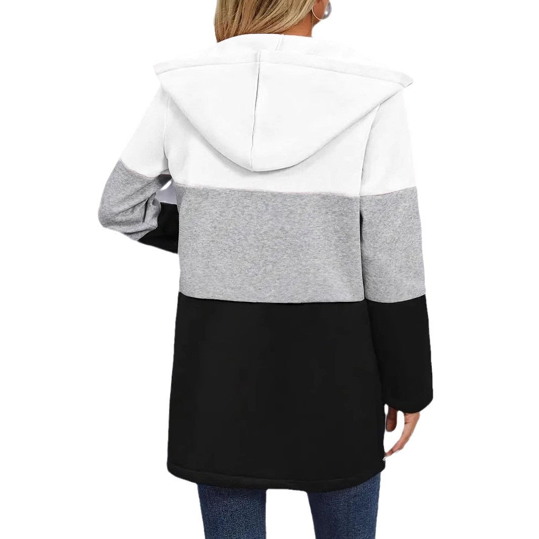 Damen lässiger Kapuzenmantel mit farbblockierendem Design EB