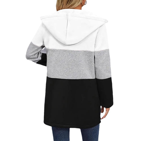 Damen lässiger Kapuzenmantel mit farbblockierendem Design EB