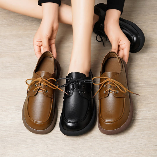 Damen elegante Schnürschuhe aus hochwertigem Kunstleder mit rutschfester Sohle EB