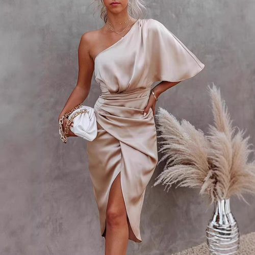 Damen Wickelkleid mit schulterfreiem Design und elegantem Drapierungseffekt EB