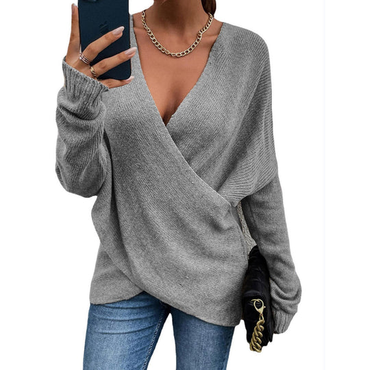 Damen Oversize Strickpullover mit V-Ausschnitt und lässigem Look EB