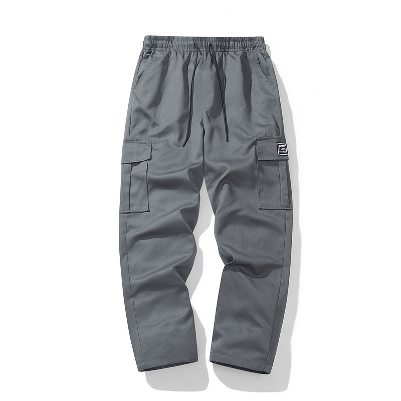 Herren technische Cargo-Hose mit elastischem Bund, Kordelzug, geradem Bein und großen Klappentaschen EB