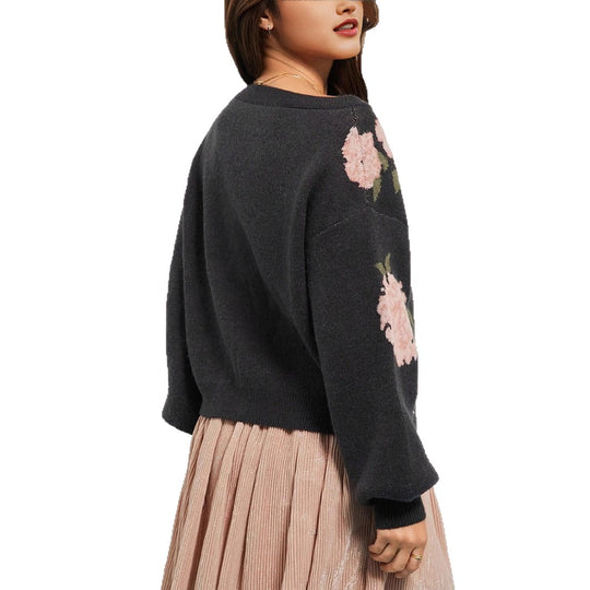 Damen Pullover mit floralem Muster und lässigem Schnitt EB