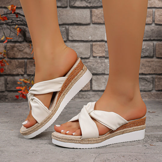 Damen Wedge-Pantoletten mit elegantem Knotendesign und flexiblem Fußbett EB