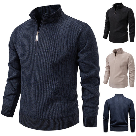 Herren nan Troyer-Pullover mit halbem Reißverschluss, Chevron-Struktur und elastischen Rippbündchen EB