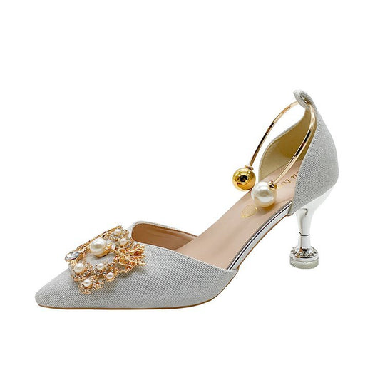 Damen elegante Slingback-Pumps mit luxuriösem Perlenschmuck EB