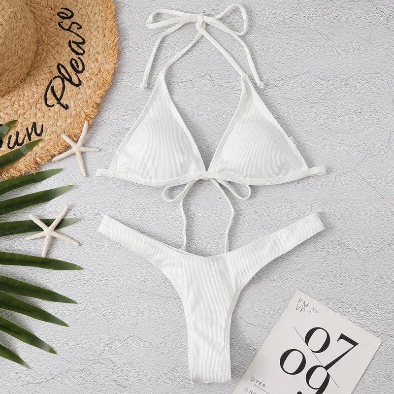 Damen Triangel-Bikini mit geflochtenen Trägern und hohem Beinausschnitt EB