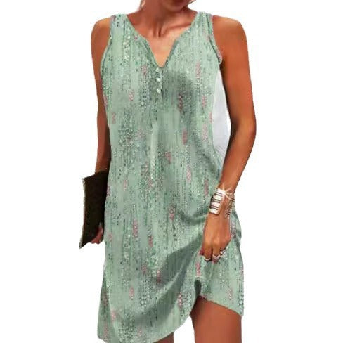 Damen, lässiges Sommerkleid mit V-Ausschnitt und asymmetrischem Saum EB