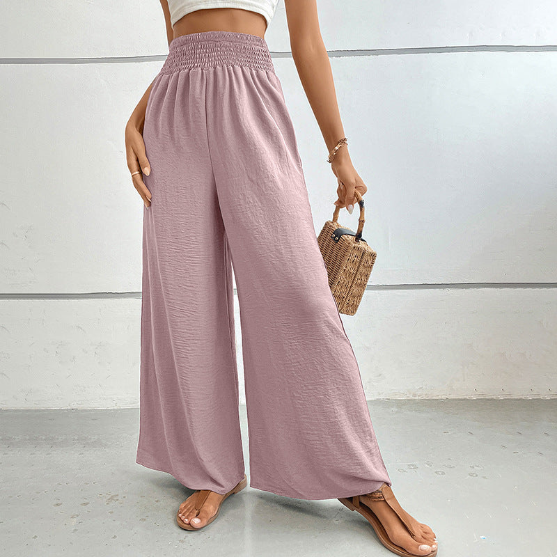 Damen Palazzo-Hose mit hohem, elastischem Rüschenbund und Eingrifftaschen EB