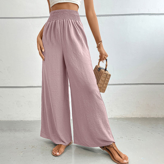 Damen Palazzo-Hose mit hohem, elastischem Rüschenbund und Eingrifftaschen EB