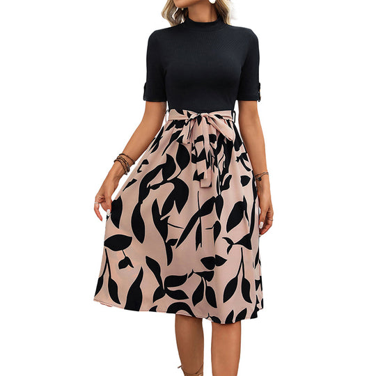 Damen Maxikleid mit elegantem Taillengürtel und floralem Muster EB