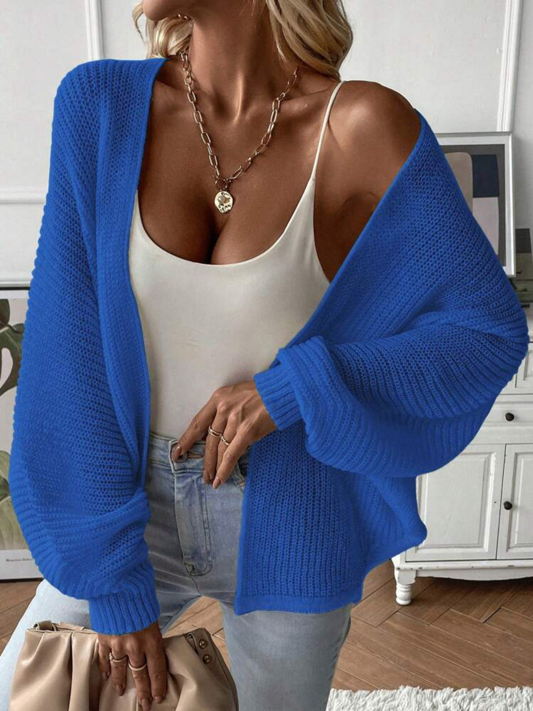 Damen Strickjacke mit modernem Waffelmuster und lässigem Schnitt EB